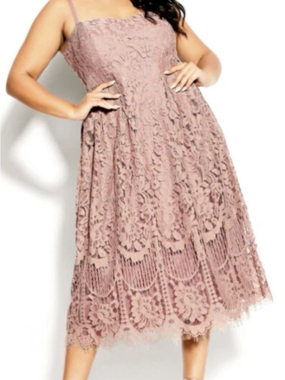Sleeveless Plus-Size Lace Midi Dress in Sueded Rose